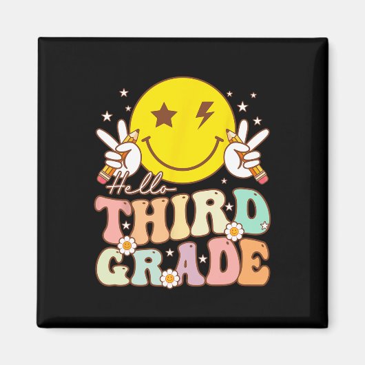 Aimant Bonjour 3e année Hippie Sourire Visage 3e année Re (Devant)