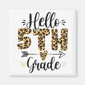 Aimant Bonjour 5e année Leopard enseignant retour à Scho (Devant)