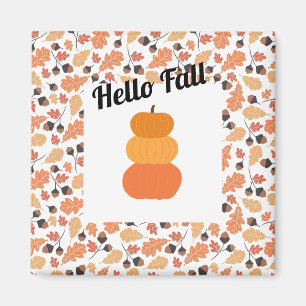 Aimant Bonjour Automne-Orange Automne Citrouille et Feuil