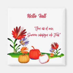 Aimant Bonjour Automne Vert Feuillage Citrouille Floral