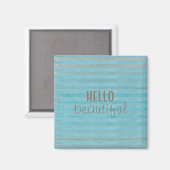 Aimant Bonjour Belle Typographie Bleu Stripes (Recto/Verso)