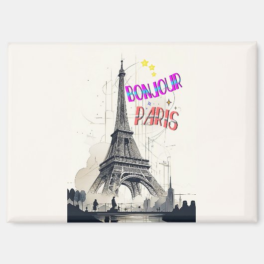 Aimant Bonjour Coloré Paris (Recto)