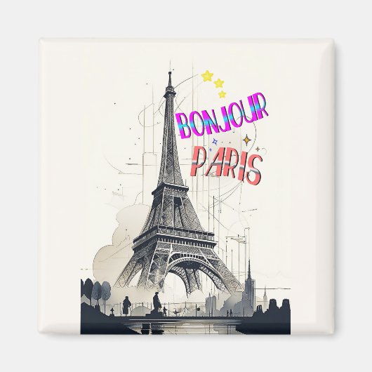 Aimant Bonjour Coloré Paris (Devant)