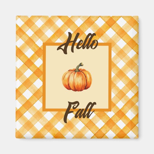 Aimant Bonjour Décor Citrouille Orange Rustique Automne (Devant)