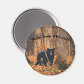 Aimant Bonjour du Wisconsin avec ours noir (Recto/Verso)
