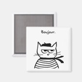 Aimant Bonjour French Cat Funny (Recto/Verso)