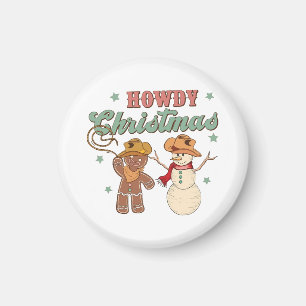 Aimant Bonjour Noël Cowboy Bonhomme de Neige Western Drôl