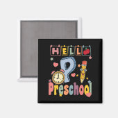 Aimant Bonjour Préscolaire Rétro Enseignant Enfants Fille (Recto/Verso)