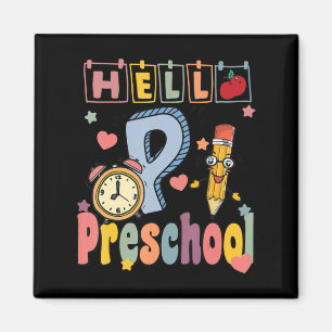 Aimant Bonjour Préscolaire Rétro Enseignant Enfants Fille