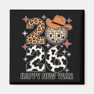 Aimant Bonne année 2026 Cowgirl Boule disco Western Leo