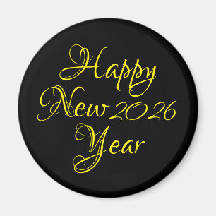 Aimant Bonne année 2026 Script noir et jaune