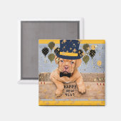 Aimant Bonne année du nouvel an chiot (Recto/Verso)