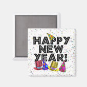 Aimant Bonne année - Texte noir avec Casquettes de parti (Recto/Verso)