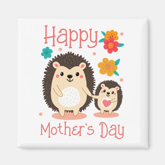 Aimant Bonne Fête des Mères Maman et Bébé Hérisson (Devant)