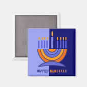 Aimant Bonne Hanoukka. Cadeau coloré Menorah (Recto/Verso)