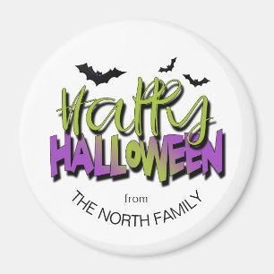 Aimant Bonne typographie d'Halloween avec Bats Green ID68
