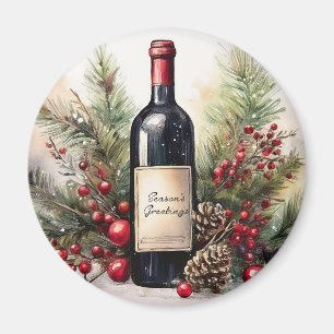 Aimant Bonnes Fêtes sur une bouteille de vin 1 invitation