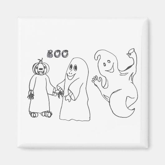 Aimant BOO 3 astuce fantôme mignon ou traiteurs (Devant)