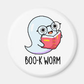 Aimant Boo-k Worm Funny Halloween Bookworm Ghost Pun (Devant)