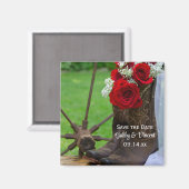 Aimant Boots de cowboy Rose rustiques Mariage Sauvez la d (Recto/Verso)
