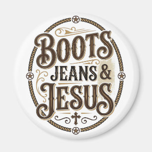 Aimant Boots Jeans & Jésus Foi Occidentale Vintage