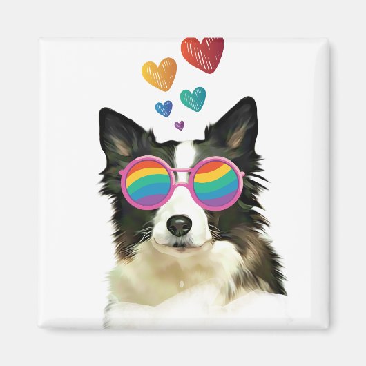 Aimant Border Collie Chien avec coeurs Saint-Valentin (Devant)