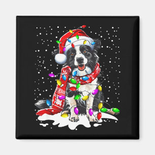 Aimant Border Collie Chien Éclairant Noël Chapeau de Père