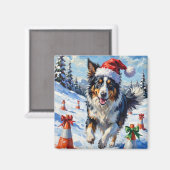 Aimant Border Collie Dog Christmas Snow Agility Fun (Recto/Verso)