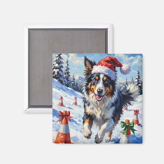 Aimant Border Collie Dog Christmas Snow Agility Fun (Recto/Verso)