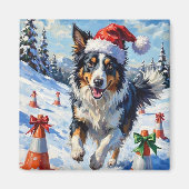 Aimant Border Collie Dog Christmas Snow Agility Fun (Devant)