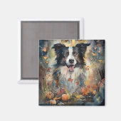 Aimant Border Collie Halloween avec citrouilles effrayant (Recto/Verso)