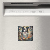 Aimant Border Collie Halloween avec citrouilles effrayant (In Situ (Lave-vaisselle))