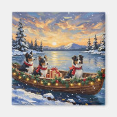 Aimant Border Collie Noël Bateau Vacances (Devant)