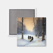 Aimant Border Collie Qu'il neige Noël (Recto/Verso)