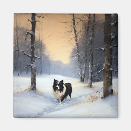 Aimant Border Collie Qu'il neige Noël (Devant)