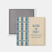 Aimant Bordure Art Déco Bleu Enregistrer l'aimant Date (Recto/Verso)