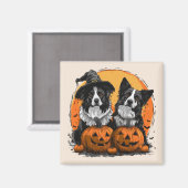 Aimant Bordure Collie Chiens Halloween Jack O Lanterns (Recto/Verso)
