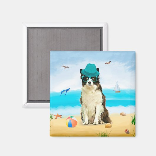 Aimant Bordure Collie Dog sur la plage (Recto/Verso)
