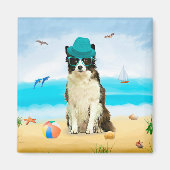 Aimant Bordure Collie Dog sur la plage (Devant)