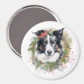 Aimant Bordure Collie Fête de Noël Wreath Pup (Recto/Verso)