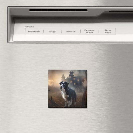 Aimant Bordure Collie Halloween effroi (In Situ (Lave-vaisselle))