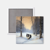 Aimant Bordure Collie Laisser neiger Noël (Recto/Verso)
