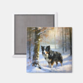 Aimant Bordure Collie Laisser neiger Noël (Recto/Verso)