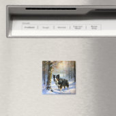 Aimant Bordure Collie Laisser neiger Noël (In Situ (Lave-vaisselle))