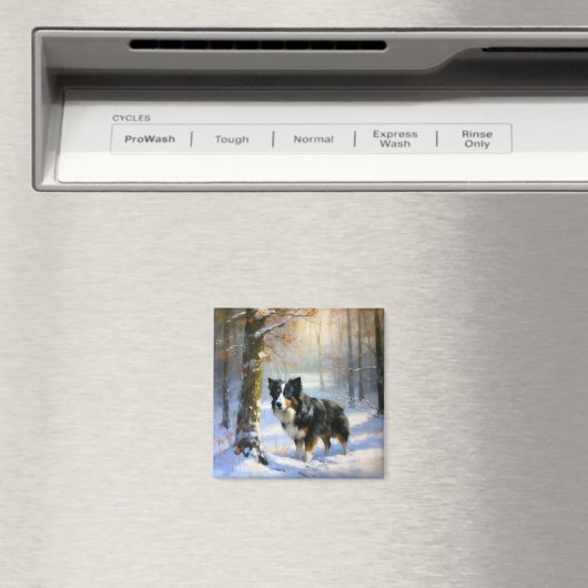Aimant Bordure Collie Laisser neiger Noël (In Situ (Lave-vaisselle))