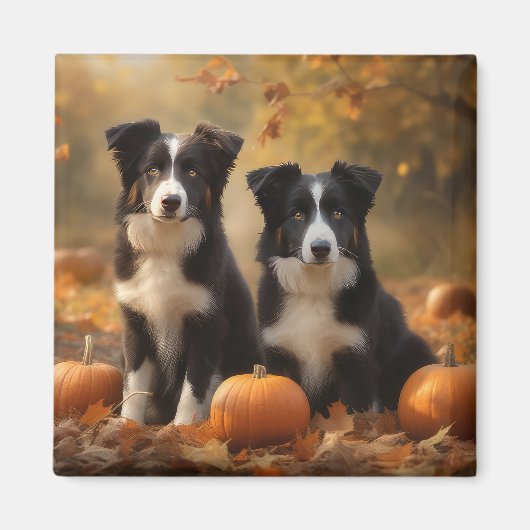 Aimant Bordure Collie Puppy Automne Citrouille de plaisir (Devant)
