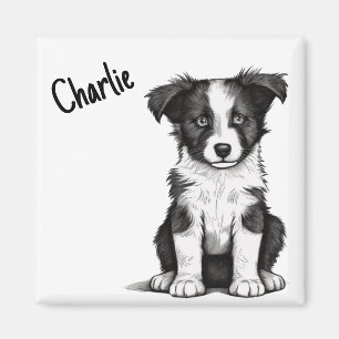 Aimant Bordure Collie Sheepdog Chiot Personnalisé Nom Cut