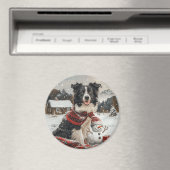Aimant Bordure de Noël Collie Chien Snowman (In Situ (Lave-vaisselle))