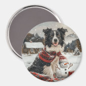 Aimant Bordure de Noël Collie Chien Snowman (Recto/Verso)