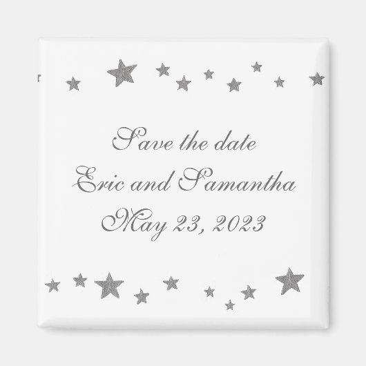 Aimant Bordure d'étoiles d'argent, Enregistrer la date ma (Devant)